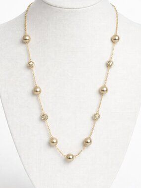 Ann Taylor 18" long goldtone necklace - faux champagne pearl & rhinestone  beads